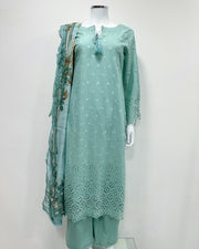 Simrans 'Firdous' Mint Premium Chikankari Kameez Suit