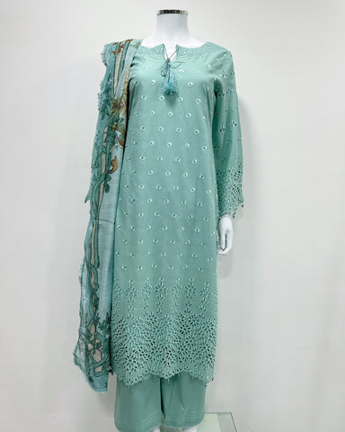 Simrans 'Firdous' Mint Premium Chikankari Kameez Suit