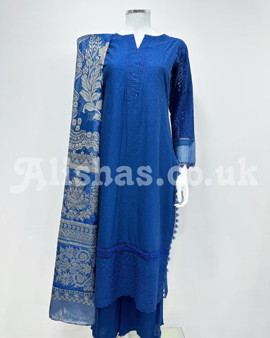 Simrans Ladies Mahira Blue Chikankari Kameez Suit
