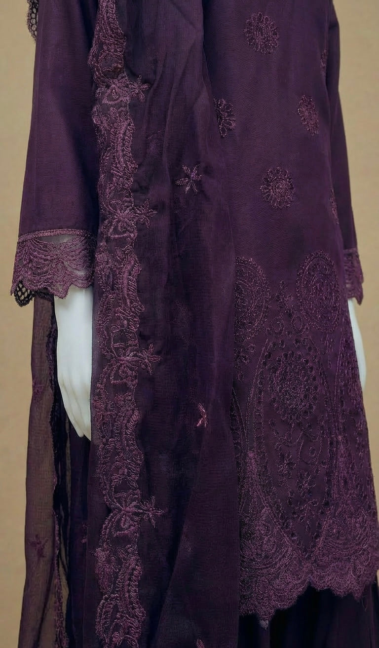 Girls Boho Chikankari Purple Embroidered Farshi Suit by Simrans
