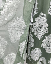 Simrans Jannat Olive White Embroidered Linen Shawl Suit