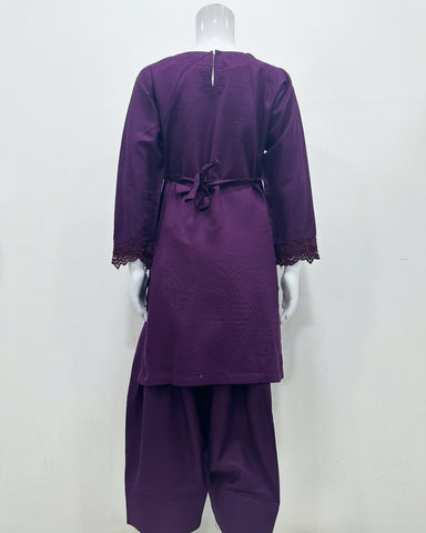 Simrans Girls Boho Chikankari Purple Embroidered Farshi Suit