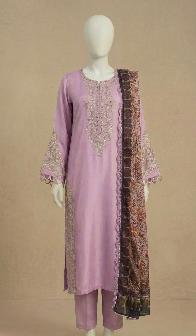 Alisha X Simrans Lilac Viscose Embroidered Suit