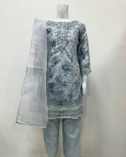 Simrans Girls Ice Blue Fancy Silk Net Kameez Suit