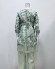 Simrans Girls Mint Fancy Silk Net Kameez Suit