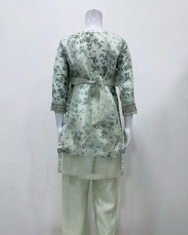 Simrans Girls Mint Fancy Silk Net Kameez Suit