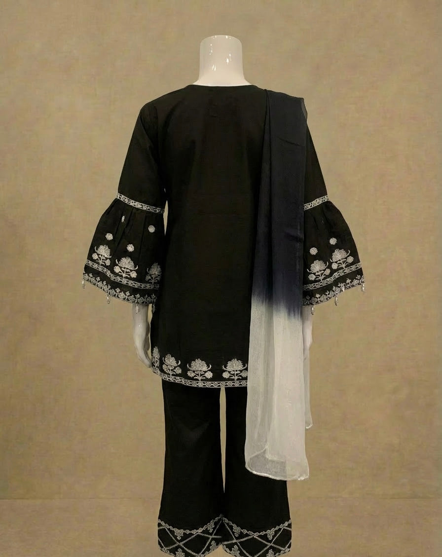 Girls Black Dress Embroidered Suit by Simrans