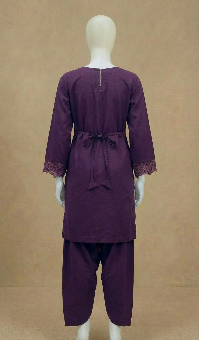 Girls Boho Chikankari Purple Embroidered Farshi Suit by Simrans