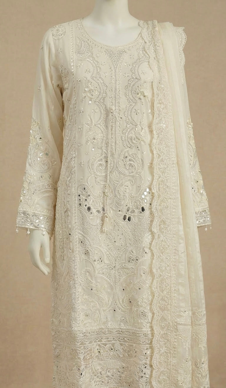 White Sequin Embroidered Suit by Simrans