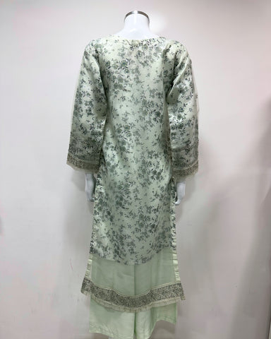 Simrans Ladies Mint Fancy Silk Net Kameez Suit