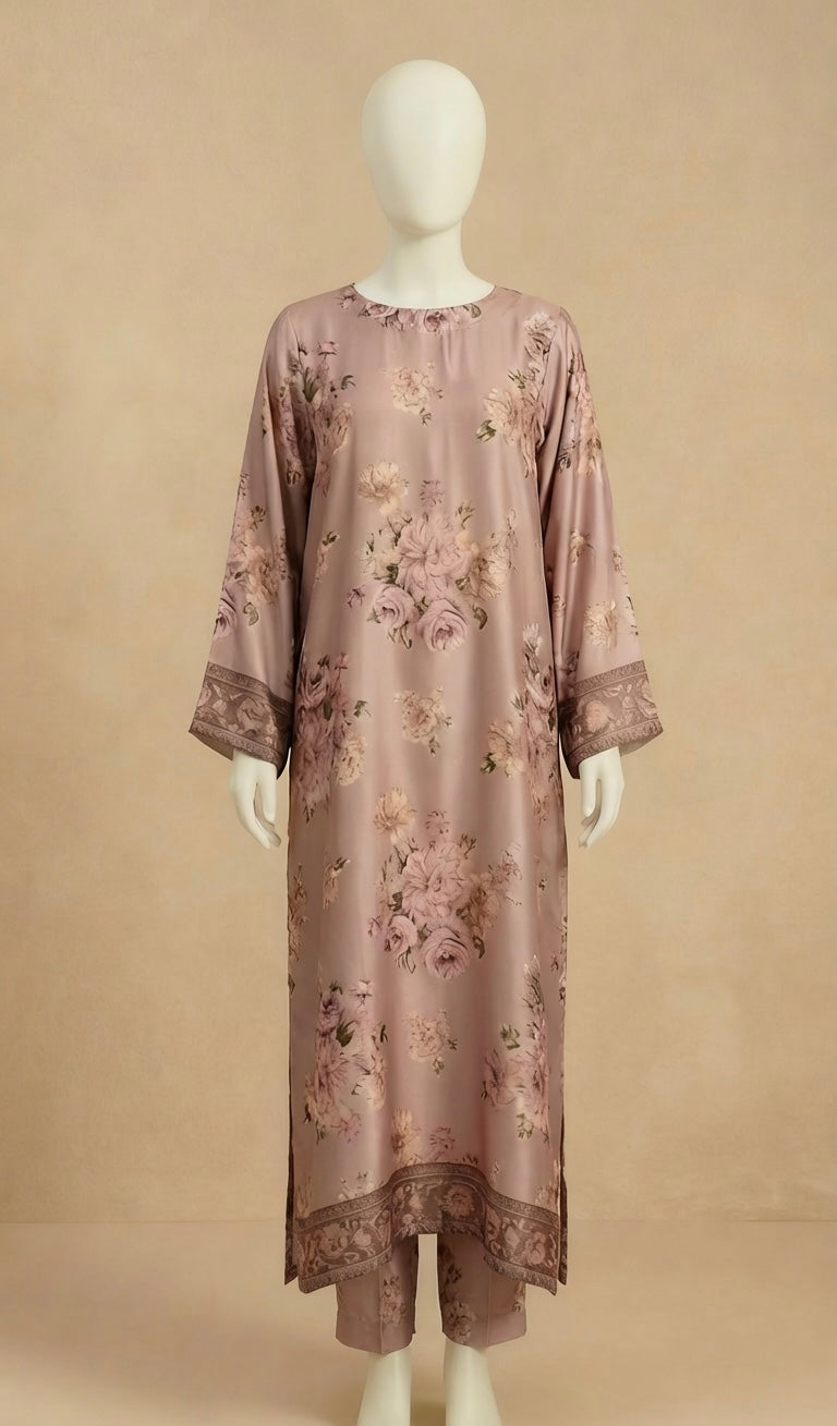 Oversized Pink Printed Silk Co ord by Simrans