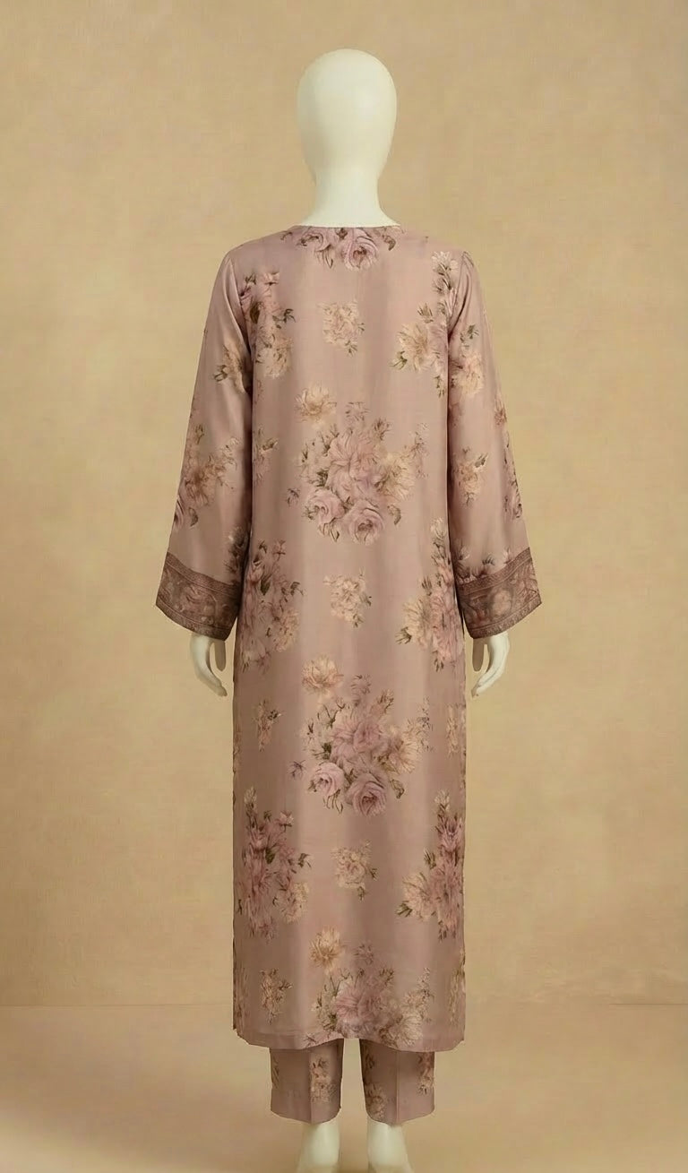 Oversized Pink Printed Silk Co ord by Simrans