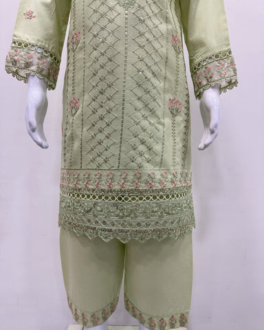 Designer Girls Chartreuse Green Embellished Kameez Suit