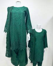 Simrans Ladies Boho Chikankari Emerald Green Embroidered Farshi Suit