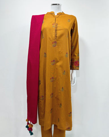 RAFIA Designer Mustard Contrast Khaddar Kameez Suit