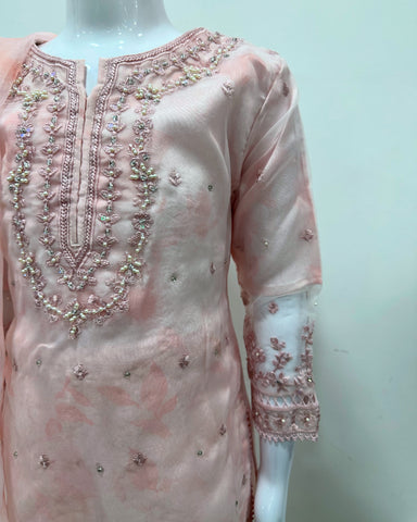 Simrans Girls Baby Pink Fancy Silk Net Kameez Suit