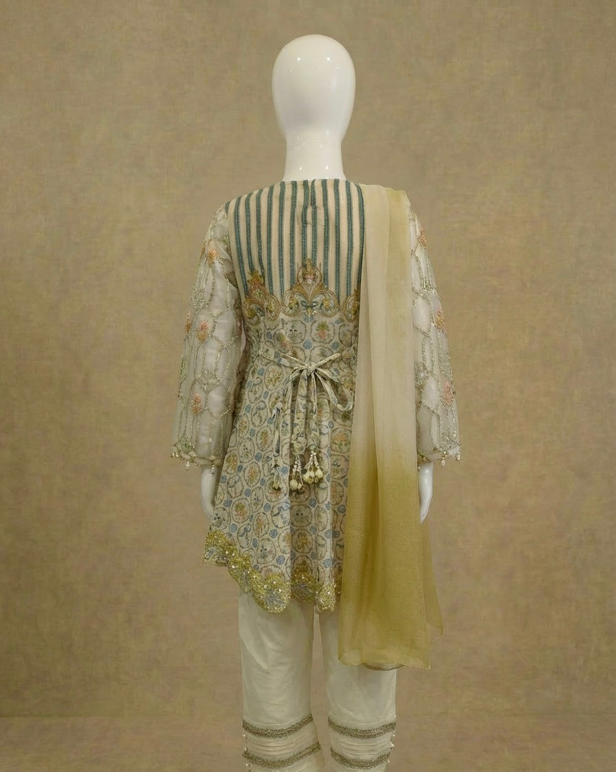 Girls Festive Lawn Gold  Fancy Embellished Dress Suit by Simrans