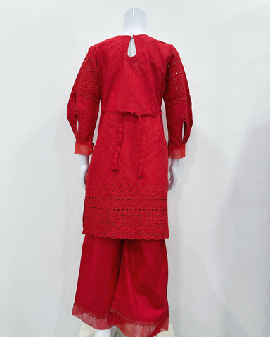 Simrans Girls Mahira Red Chikankari Kameez Suit
