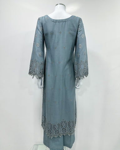 Simrans 'Firdous' Slate Grey Premium Chikankari Kameez Suit