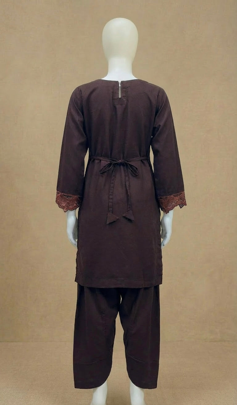Girls Boho Chikankari Brown Embroidered Farshi Suit by Simrans