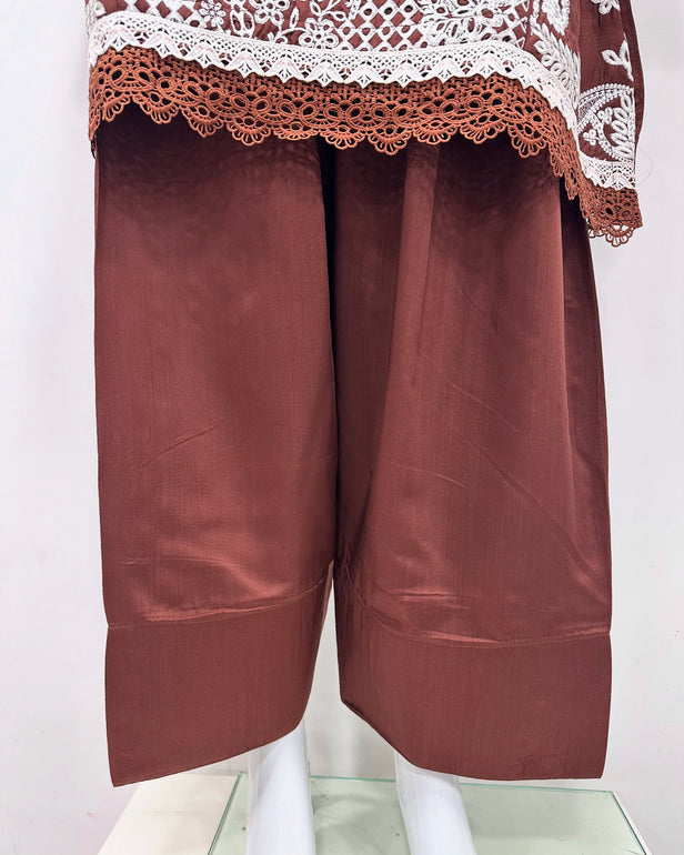 Simrans Ivana Lux Farshi Dark Brown Viscose Embroidered Suit