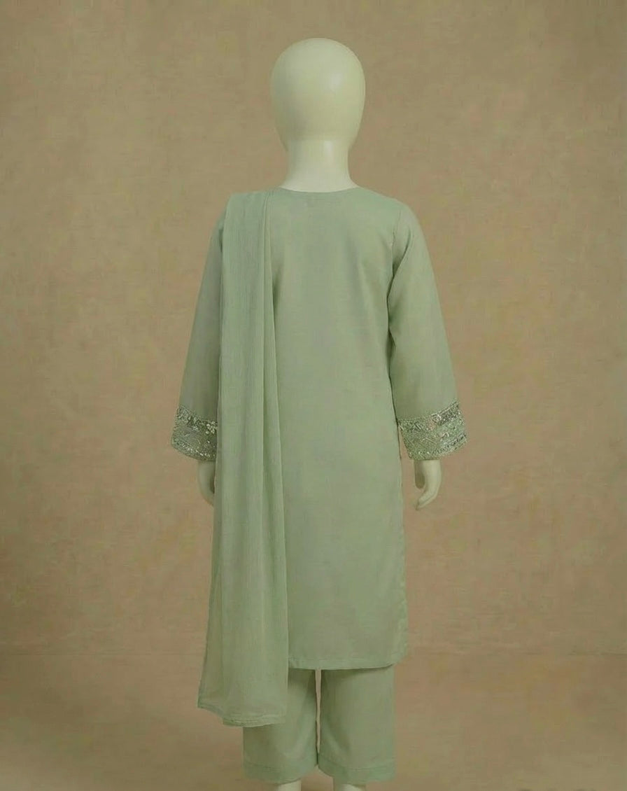 Girls Mint Green Sequin Embroidered Viscose Suit by Simrans