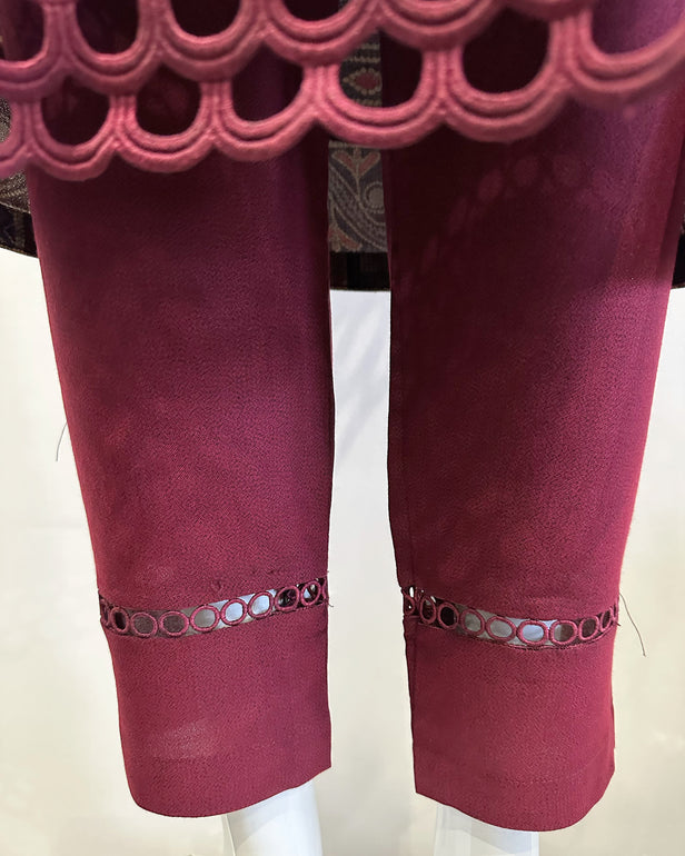 Simrans Deep Red Dhanak Printed Suit