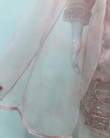 Simrans Girls Baby Pink Fancy Silk Net Kameez Suit