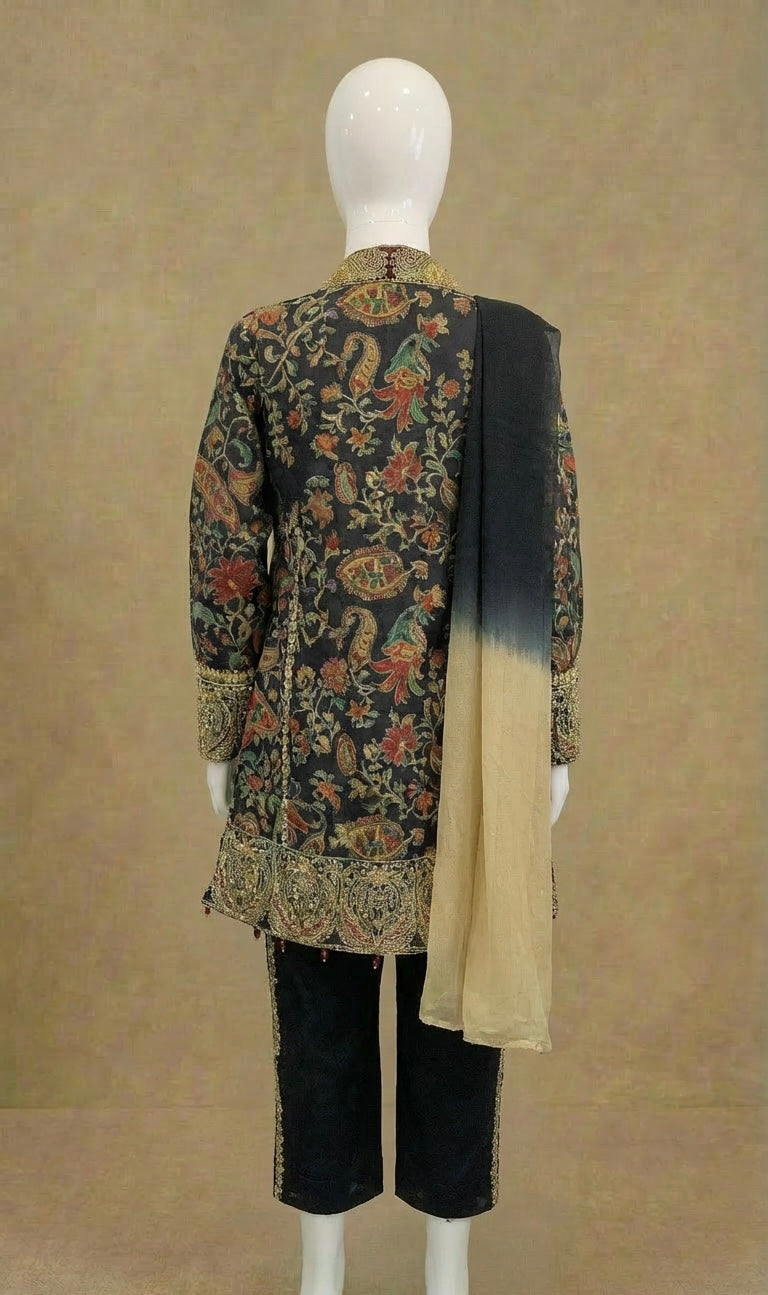 Girls Festive Black Jacket Fancy Embroidered Suit by Simrans