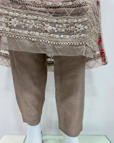 Simrans Ladies Mocha Fancy Silk Net Kameez Suit