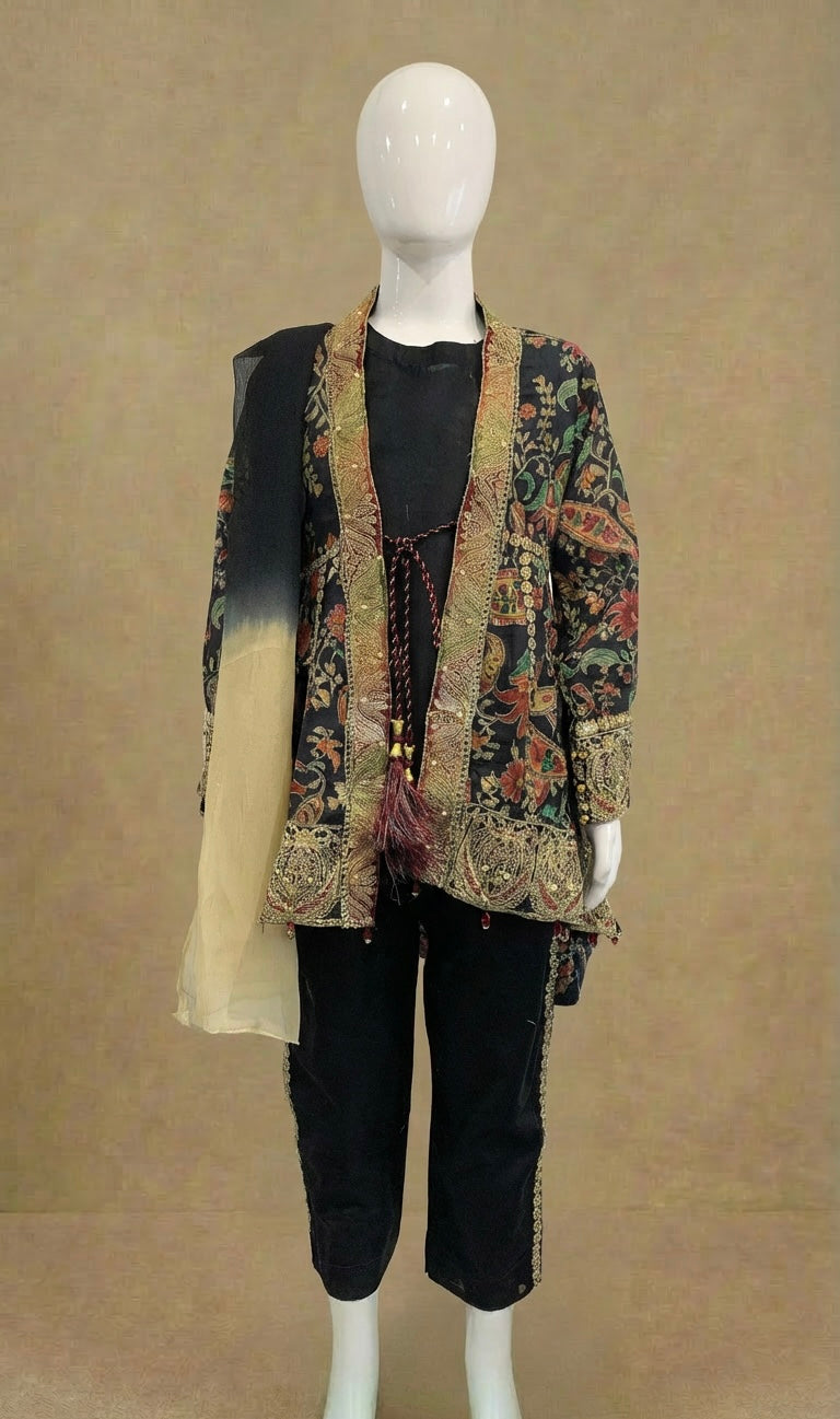 Girls Festive Black Jacket Fancy Embroidered Suit by Simrans