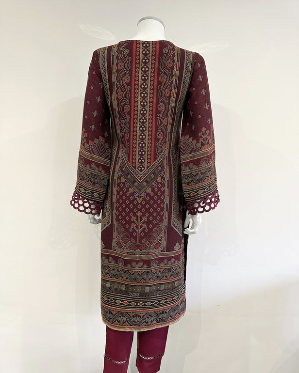 Simrans Deep Red Dhanak Printed Suit