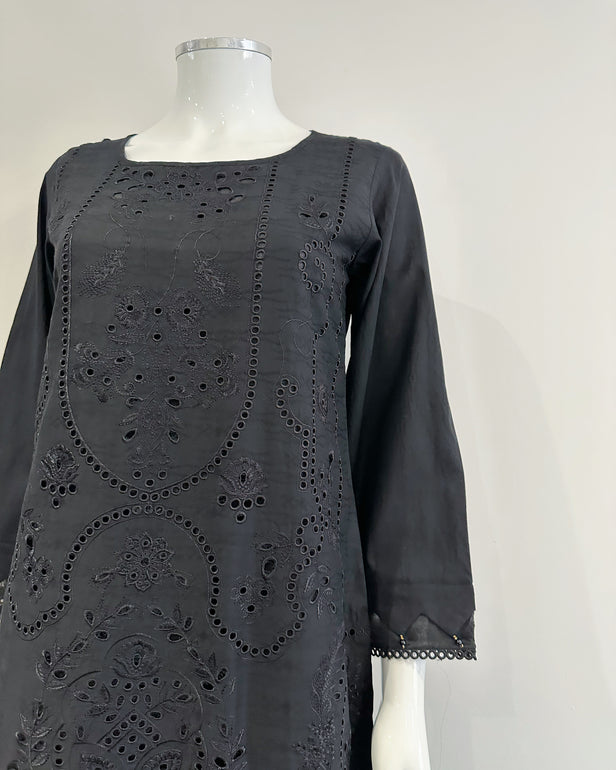 Simrans Black Chickankari Embroidered Kameez Suit