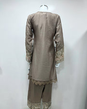 Simrans Ladies Ivana Lux Farshi Greige Viscose Embroidered Suit