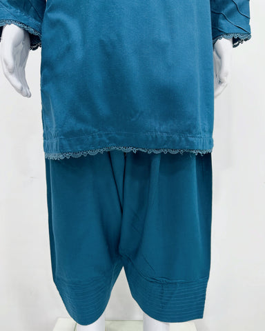 Simrans Girls Kaash Festive Teal Farsha Salwar Suit