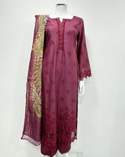 Simrans 'Firdous' Deep Maroon Premium Chikankari Kameez Suit