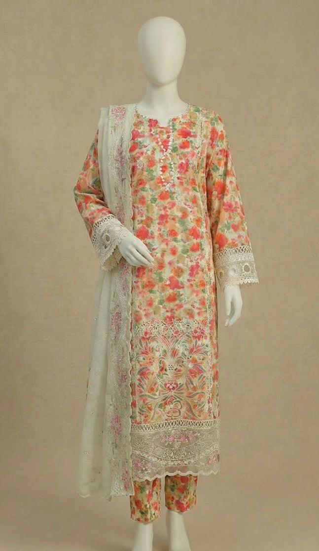 Luxury Lawn Printed Embroidered Suit by Rafia
