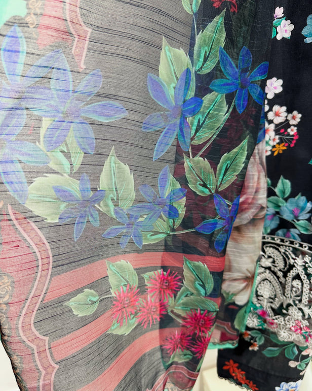 Simrans Black Digital Printed Floral Lawn Suit