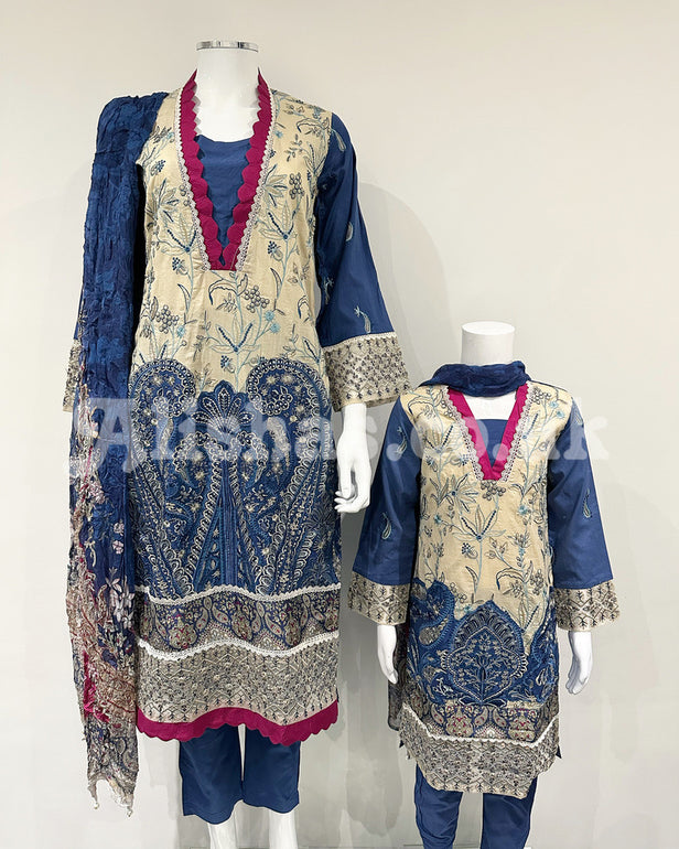 Simrans Fiesta Girls Blue Contrast Embroidered Suit