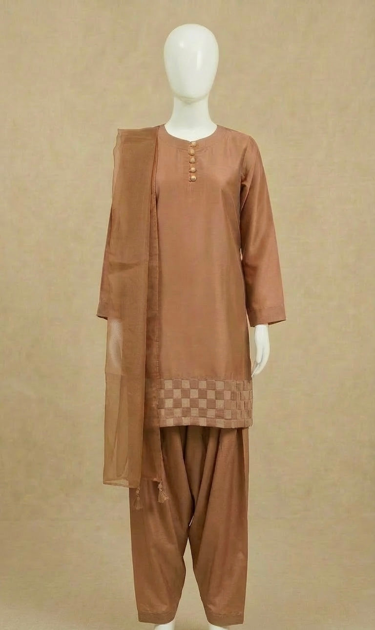 Girls Hussain Rehar Inspired Coffee Viscose Farshi Suit by Simrans