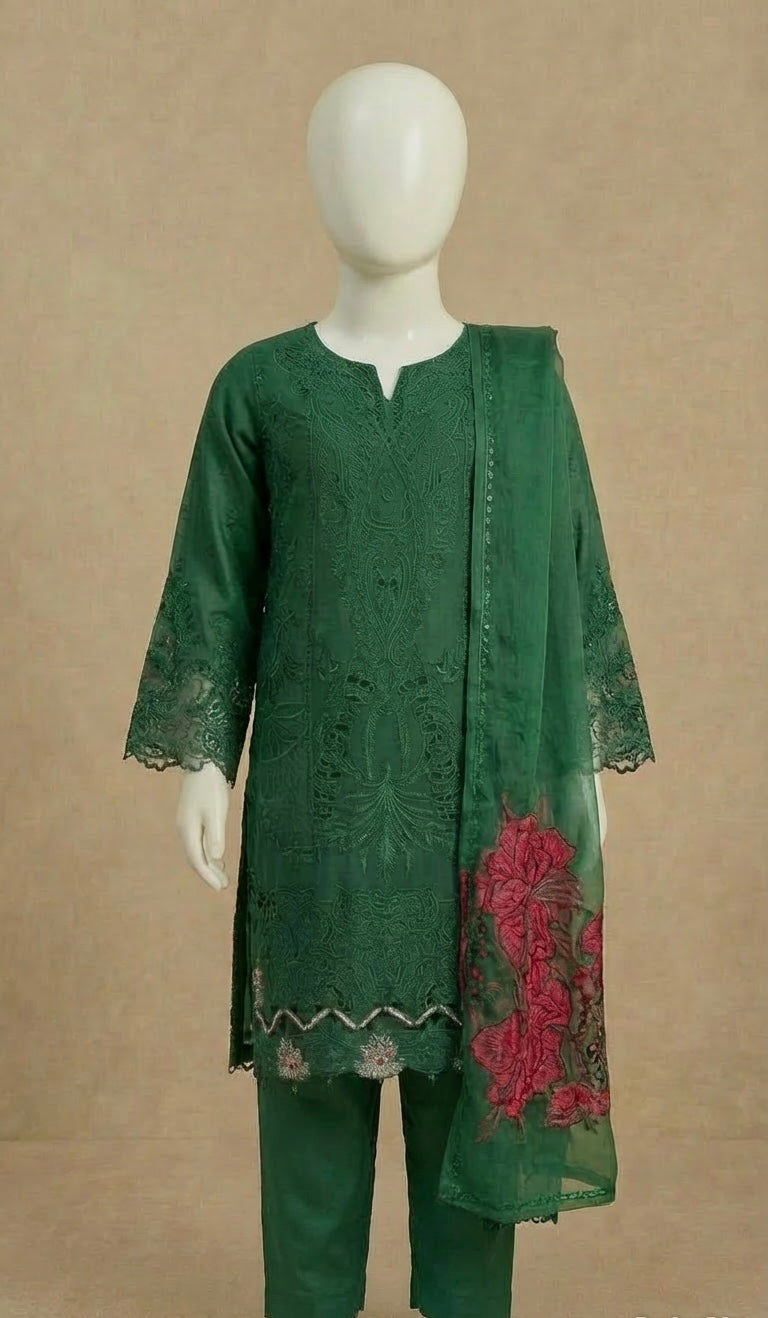 Girls Ivana Collection Emerald Green Lawn Suit by Simrans