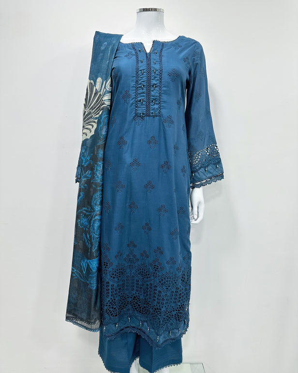 Simrans 'Firdous' Dark Teal Premium Chikankari Kameez Suit