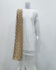 Simrans Girls Mahira White Chikankari Kameez Suit