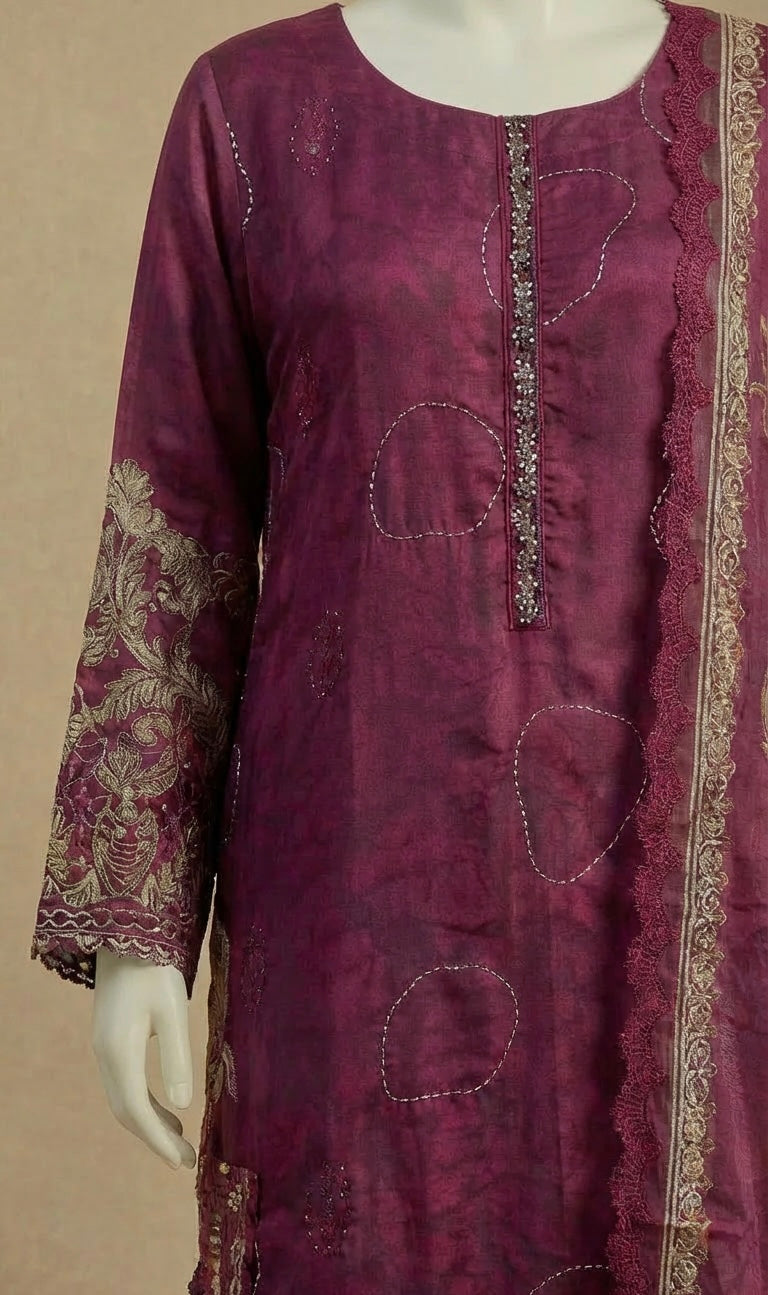 Maria B Inspired Plum Organza Suit by Simrans