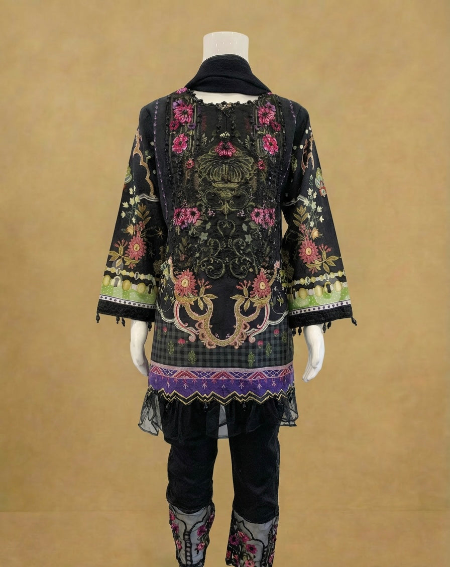 Girls Black Digital Lawn Kameez Suit by Simrans