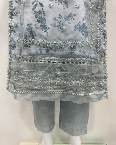 Simrans Ladies Ice Blue Fancy Silk Net Kameez Suit