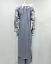 Simrans Jannat Grey White Embroidered Linen Shawl Suit