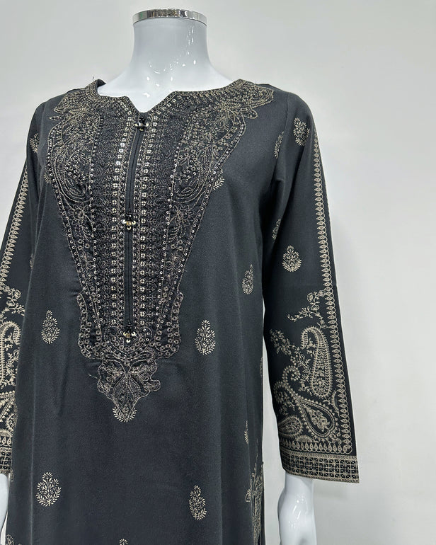 RAFIA Designer Black Dhanak Heavy Embroidered Shawl Suit