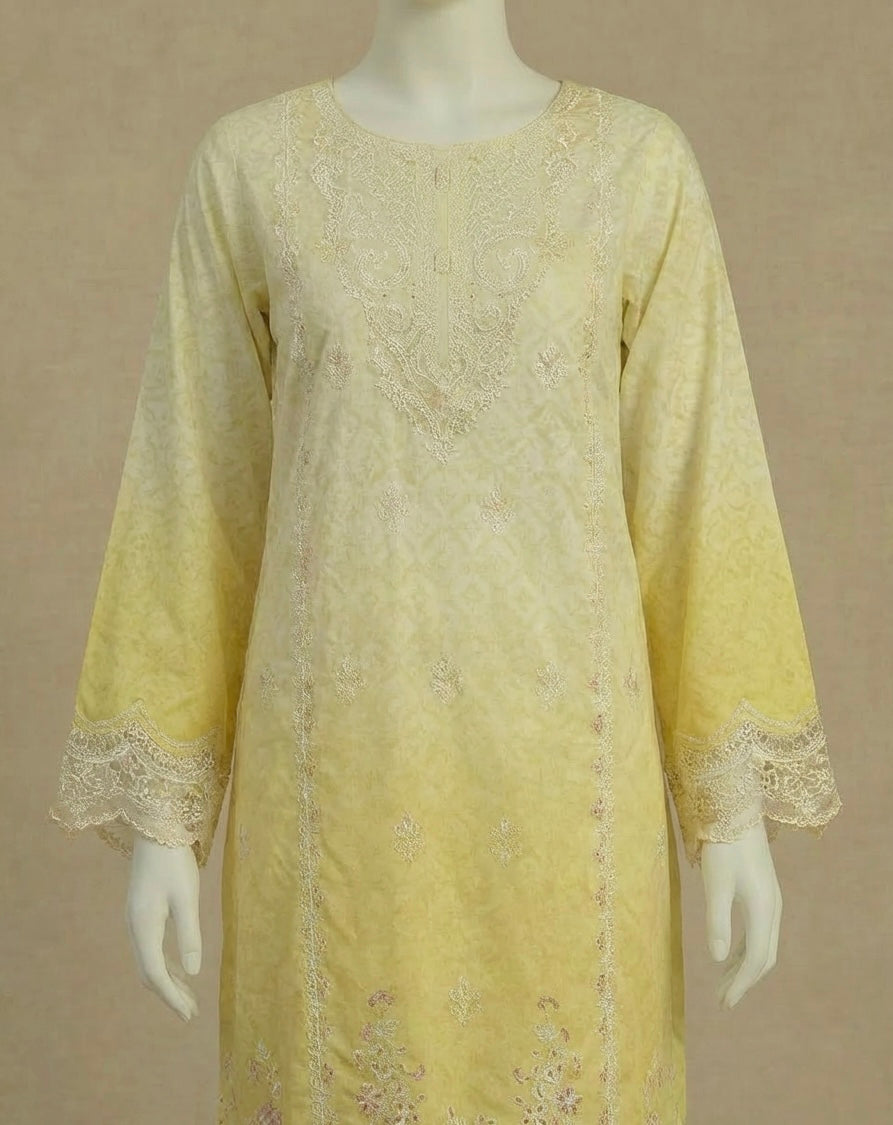 Luxury Lawn Lemon Ombre Embroidered Suit by Rafia