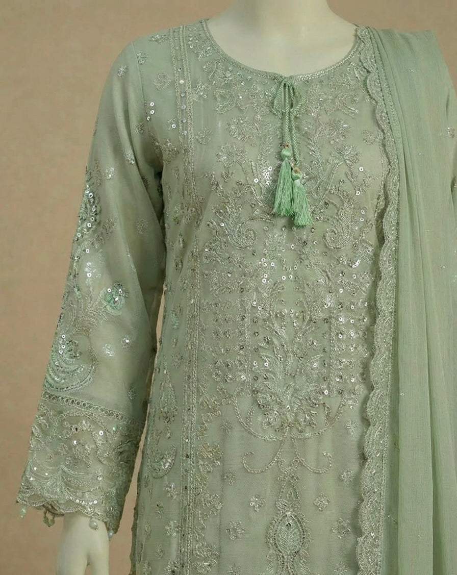 Mint Green Sequin Embroidery Viscose Suit by Simrans